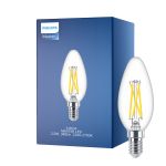 Philips MASTER LED E14 Candle Filament Clear 2.5W 340lm - 922-927 Dim To Warm | Best Colour Rendering - Dimmable - Replaces 25W